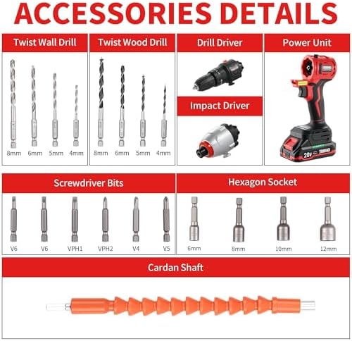 TEENO 20V Brushless Cordless Drill and Impact Driver Combo Kit, 2-in-1 Interchangeable Power Tool Set with 2x 1.5Ah Batteries, Fast Charger, 19 Pcs Drill Bits Accessories & Hard Storage Case