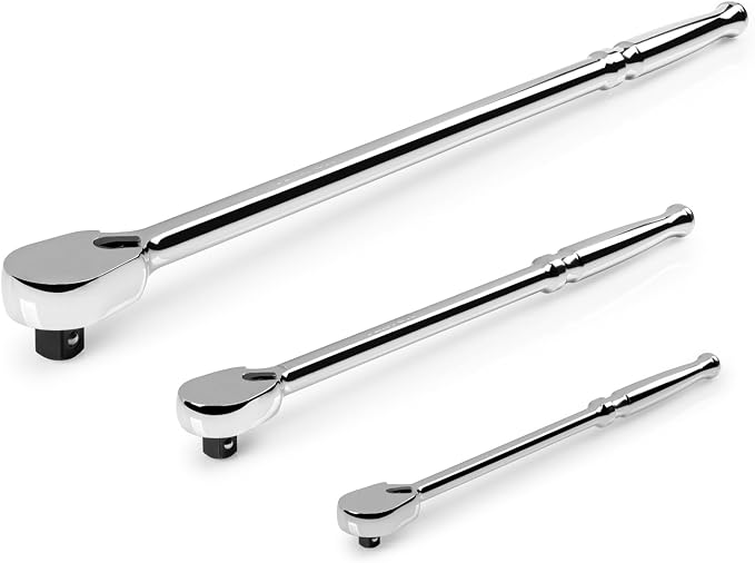 TEKTON 1/4, 3/8, 1/2 Inch Drive Ratchet Set, 3-Piece | SRH99003 | 9, 12, 18 in., Non-Quick-Release, Polished Handle