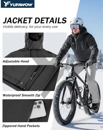 Yufawow Men Winter Jacket Skiing Jacket Insulated Fleece Lined Waterproof Windbreaker for Snowboard Hiking Camping ATV Outdoor Work
