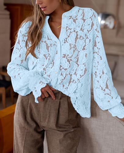 PRETTYGARDEN Women's Fall Trendy Long Sleeve Lace Tops
