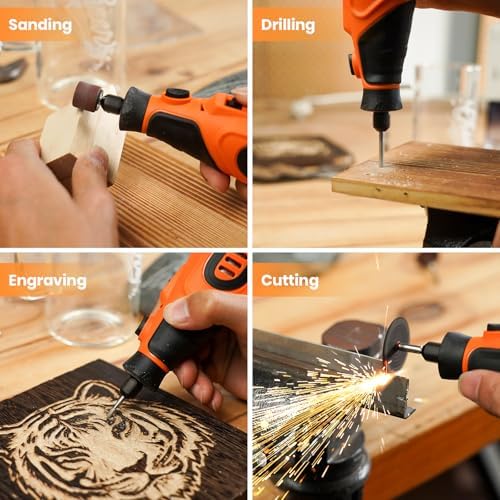 HARDELL 12V Cordless Rotary Tool Kit 6-Speed 10000-25000RPM 43 Pcs Orange