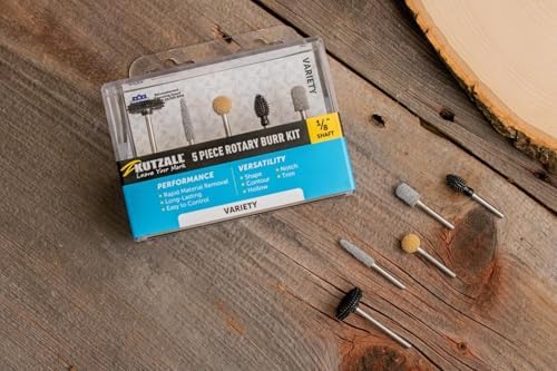 Kutzall 5-Piece Rotary Burr Kit - 1⁄8" Shaft, Variety Grit - Wood Carving Bits for Dremel, Foredom, Ryobi, DeWalt, Milwaukee Tools - Structured Tungsten Carbide