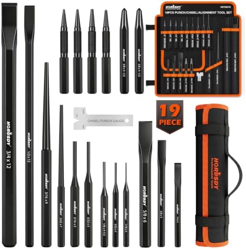 19-Piece Punch and Chisel Set, Pin Punches, Center Punch, Alignment Tools