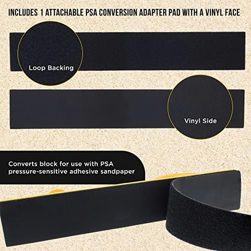 Dura-Gold Pro Series Rigid Longboard Hand Sanding File Block with Both Hook & Loop Backing and PSA Backing Conversion Adapter Pad with 80 Grit Gold PSA Longboard Sandpaper