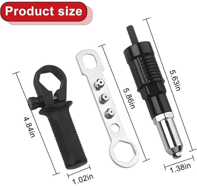 Rivet Gun Adapter for Drill Electric, Rivet Gun Adapter, Rivet Drill Attachment 2.4mm-4.8mm, Cordless Rivet Attachment Tool Set for Metalworking, Woodworking & Automotive Projects