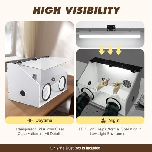 Fully Enclosed Grinding Table Polisher Dust Box, Acrylic Dust Box Transparent Dust Box Cover,2-Hole Table Polisher Box with Led Light for Polishing Machine, Carving, Cutting, Drilling (2 Holes)