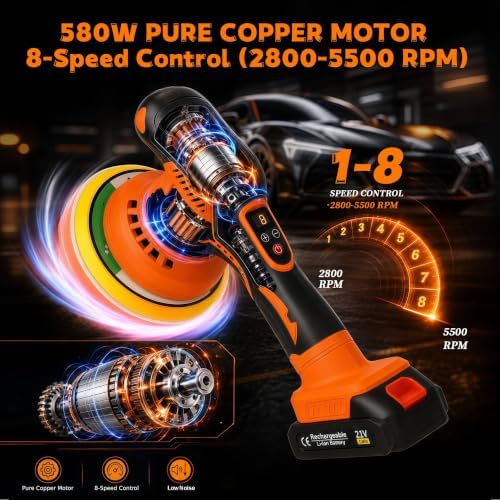 AUXKO Car Cordless Buffer Polisher, Brushless with 3x21V 2000mAh Batteries
