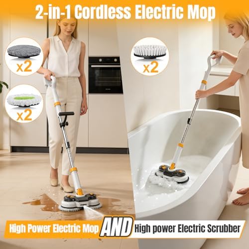 Cordless Electric Mop for Dewalt 20V Battery (NO Battery), 2 in 1 Electric Spin Mop & Electric Floor Scrubber Machine with LED Light & Water Spray,800 RPM Electric Mops for Floor