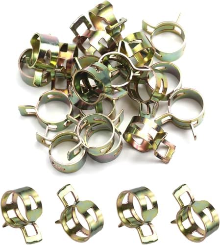 Fielect 0.61"/15.5mm ID Spring Band Type Action Hose Pipe Clamp Low Pressure Air Clip Clamp Fasteners Assortment Kit for Plumbing,Automotive and Mechanical,Yellow-zn Coated 250pcs