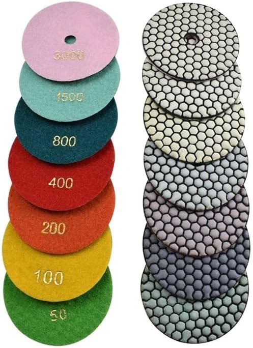 100mm 4" Dry/Wet Diamond Polishing Pads Buff for Granite Marble Concrete Stone Repair Edging Counter with Grinder Polisher(800,7 Pcs)
