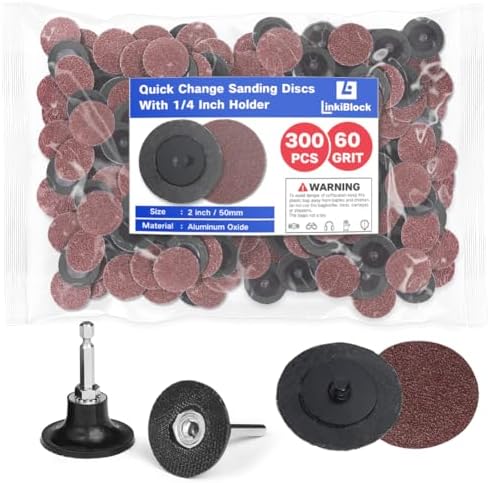 300Pcs 2 inch R-Type Quick Change Aluminum Oxide Surface Conditioning Sanding Discs Set 60 Grit with Adapter & Backing Pad