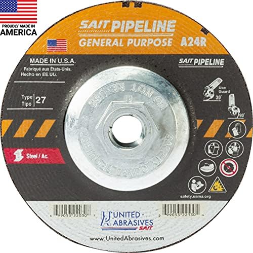 United Abrasives-SAIT 22052 A24R General Purpose Pipeline Wheel (Type 27 Depressed Center) 7" x 1/8" x 5/8-11", 10-Pack