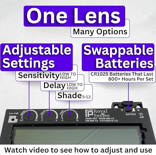 The Heir 1.0 | Shade 5-13 Adjustable Blue Auto Darkening Welding Lens | 2" x 4 1/4" x 0.33" | Adjusts From Shades 5-13 (9 Lenses In 1) | Blue Front - TrueColor Weld View | Ridge Products Royal Series