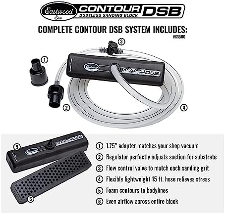 Eastwood Elite Contour DSB Dustless Auto Body Sanding Block Master Kit | Automotive Sanding Blocks and Contour Hand Sander for Drywall & Autobody Paint Works | Sander, 5 Grits of Sandpaper, Guide Coat