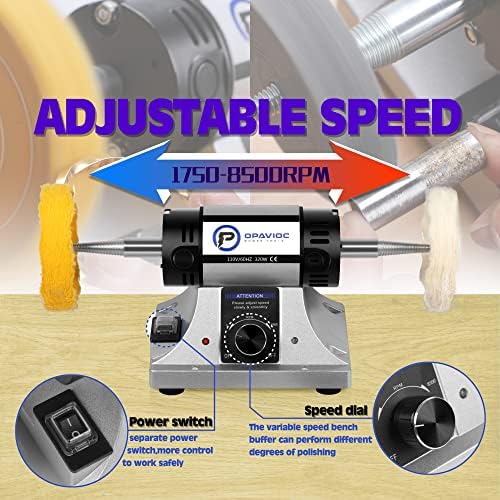 Jewelry Polisher - Adjustable Variable Speed Bench Grinder Polishing & Buffing Machine, Dental Buffer & Lathe - Includes 2 Cloth Wheels, 2 Abrasive Fiber Wheels, Safefy Glass, Polish Compound