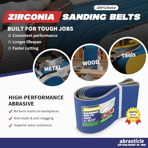 4 Pack 6 x 48 Inch Zirconia Sanding Belts, 60 Grit Heavy Duty Belt Sander Paper, Fits Belt Sander & Bench Sander for Woodworking, Metal Grinding and Surface Refinishing