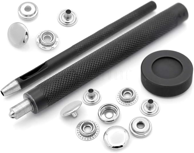 CRAFTMEMORE Snap Setter Fastener Kit Button Fixing Tool Ring-Socket Popper Setting Tool with 10 Silver Snaps #201 VT47 (15mm (0.59"))