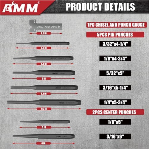 AMM 16PC Heavy Duty Punch Chisel Set, Cr-V for Metal Wood Automotive