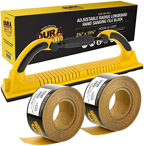 Dura-Gold Pro Series Adjustable Radius Flex Longboard Hand Sanding File Block with Hook & Loop Backing and PSA Backing Adapter Pad & 80 and 220 Grit PSA Longboard Sandpaper 20 Yard Roll, 2-3/4" Wide