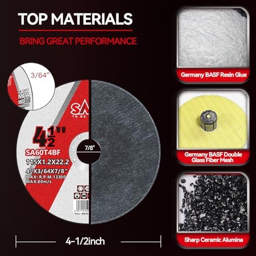 SALI 5 Pack 4-1/2 Inch Cut Off Wheels, Thin Cutting Discs .045" x 7/8" with Aluminum Oxide Grit, Aggressive Cutting for Metal & Stainless Steel, Compatible with Angle Grinders