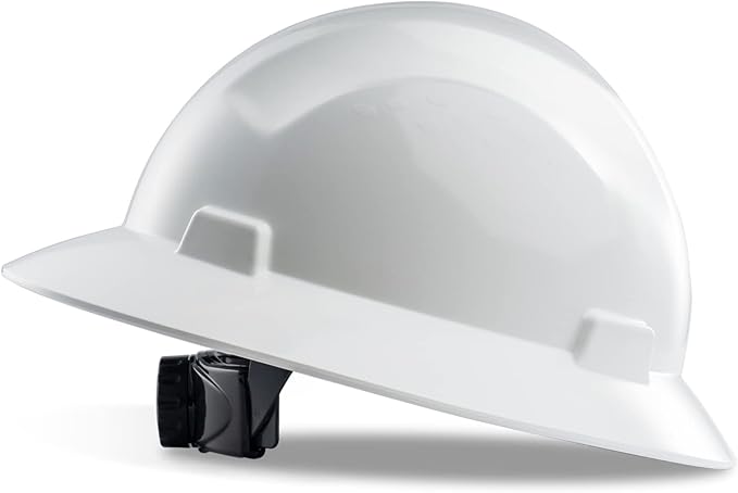 LANON White Full Brim Hard Hat, OSHA Construction Work Approved, HDPE Safety Helmet with 4 Point Adjustable Ratchet Suspension, Class E, G & C
