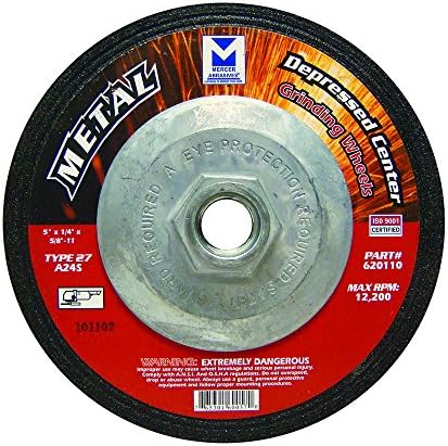 Mercer Industries 620110 - 5" x 1/4" x 5/8"-11 Type 27 Grinding Wheels for Metal (20 pack)