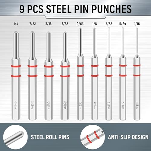 19Pcs Roll Pin Punch Set with Hammer and Bench Block