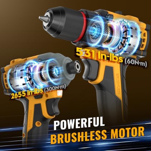 21V Brushless Combo Kits 3/8" Cordless Drill & 1/4" Impact Driver