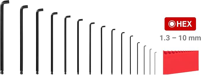 TEKTON Short Arm Ball End Hex L-Key Set, 15-Piece | KLX91213 | (1.3 - 10 mm), Manganese Phosphate Finish, Holder