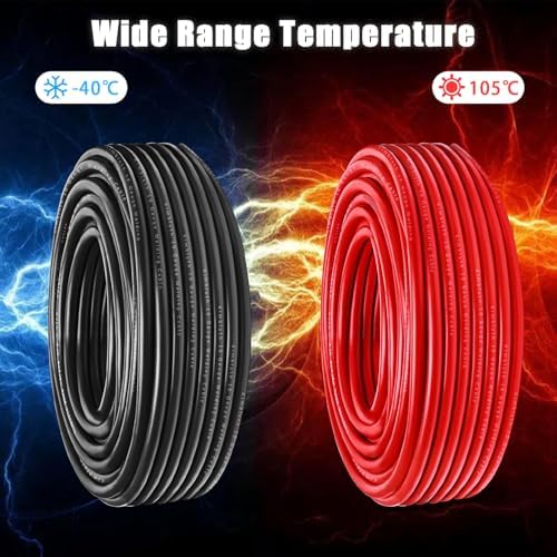 10 Gauge Battery Cable Copper Wire, 10FT Red + 10FT Black