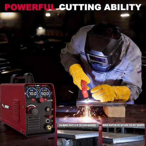 50A Plasma Cutter,2-In-1 Non-High Frequency Pilot Arc Plasma Cutter Machine,110/220V Dual Voltage Large LED Display Plasma Cutting Equipment 1/2"Clean Cut 3/5"Max Cut,PA/PT/2T/4T for Beginners DIY