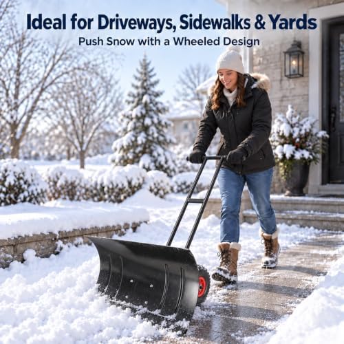 29x16.5 in Snow Shovel with Wheels Heavy Duty Snow Shovel Pusher and Plow