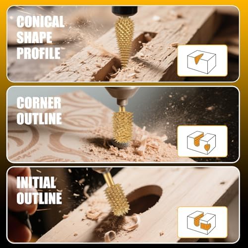 CAELUM Titanium Coated Rotary Burr Set 3Pcs, 1/8" Coarse, Wood Carving Bit