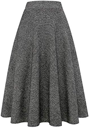 IDEALSANXUN Womens Plaid Wool Skirts Elastic Waist A-Line Pleated Tartan Long Skirts