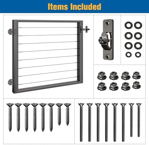 Outdoor Gate Integrated Welding Cable Railing Gate for Wood Metal Cable Railing System Stainless Steel Fence Gate (Right Hand in Swing, Black)