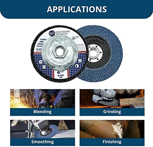 Benchmark Abrasives 4.5" x 5/8"-11 Zirconia Type 29 Flap Discs, 120 Grit
