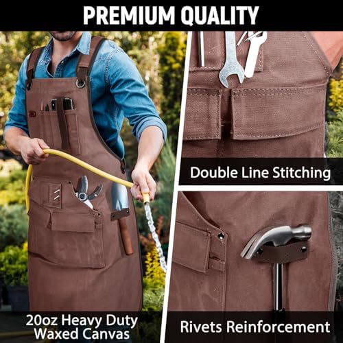Woodworking Apron for Men, Shop Apron Bib Work Apron with 9 Tool Pockets