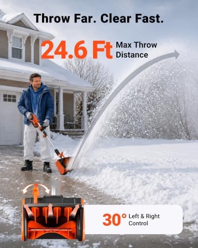 VOLTASK Cordless Snow Shovel Brushless 24V, 13-Inch Electric Snow Blower with 4-Ah Battery & Fast Charger, 25-Ft Snow Throw, Lightweight Waterproof Design for Driveway & Steps