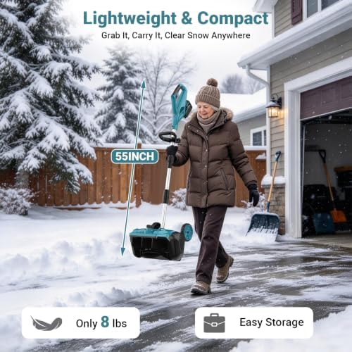 10000mAh Brushless Cordless Snow Shovel with Wheels,17-Inch Electric Snow Blower Battery Powered,20-30ft Snow Thrower Distance&Adjustable Plate, Snow Removal for Driveway Car Deck Sidewalks