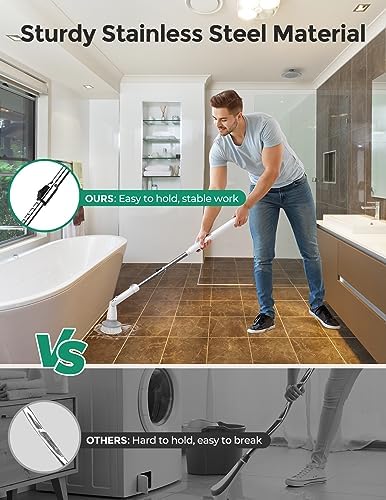 kHelfer Electric Spin Scrubber, Upgrade Electric Scrubber for Cleaning with 8 Replacement Head, 45° Adjustable Brush Head Cordless Spin Scrubber, 47" Long Handle Cleaning Supplies with for Tub Shower