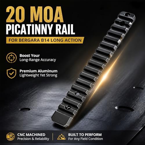 Lightweight Aluminum Picatinny Rail Base for Bergara B14 Long Action - 20 MOA for Enhanced Long-Range Precision and Durability