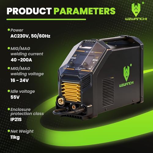 200A Aluminum MIG Welder, Heavy Duty Pulse MIG Welder with Clear LCD Display, SYN MIG Gas MIG/Flux Core MIG/Single-pulse//Lift TIG/ARC/Spot/Spool Gun 8 In 1 Wire Welder, 45° Beveled