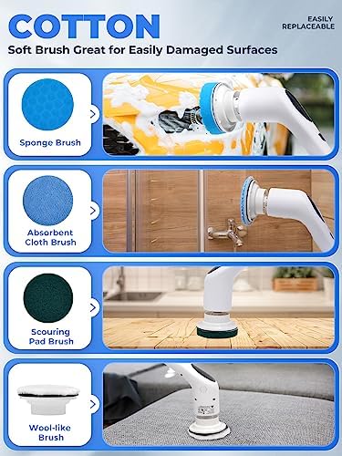 Electric Spin Scrubber Shower Scrubber with Long Handle for Cleaning Bathroom 9 Replaceable Brush Heads 3 Speed Modes Retractable Power Brush for Bathtub Tile Floor