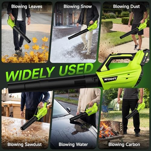 Leaf Blower Cordless, Leaf Blower with Battery and Charger - 2 Speed Modes, 2 Batteries, 20V Powerful Lightweight Electric Blowers for Blowing Leaves, Dust, Lawn Care, Patio Cleaning, Green