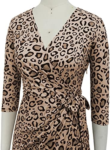 Berydress Women's 3/4 Sleeve V Neck Casual Party Work Faux Black Wrap Dress