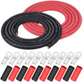 iGreely 1/0 AWG Gauge Wire,Flexible 10 Ft Black + 10 Ft Red Pure Copper Battery Welding Cable for Rv Solar, 5pcs of 5/16"" & 5pcs 3/8"" Copper Cable Lugs Terminal Connectors with Heat Shrink Tubing