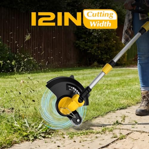 20V Electric Weed Wacker Cordless Edger Lawn Tool 2 X 2.0Ah Battery Powered Weed Eater and Charger, 12" Lightweight String Trimmer, Auto Line Feed Grass Cutter Lawn Mower for Small Yard Garden, Yellow