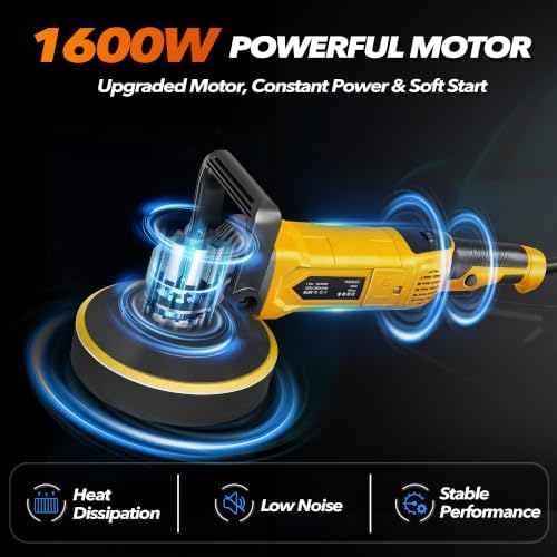 Buffer Polisher, 1600W Rotary Car Buffer, 6 Inch/7 Inch, Yellow