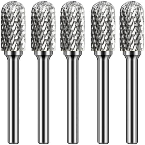 Carbide Burr Set 1/4" Shank SC-3 Die Grinder Bits Tungsten Double Cut Burr Bits (3/8" Cutter Dia X 0.80" Cutter Length) for Die Grinder Kits Metal Grinding Drilling Polishing (5pcs)