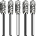 Carbide Burr Set 1/4" Shank SC-3 Die Grinder Bits Tungsten Double Cut Burr Bits (3/8" Cutter Dia X 0.80" Cutter Length) for Die Grinder Kits Metal Grinding Drilling Polishing (5pcs)
